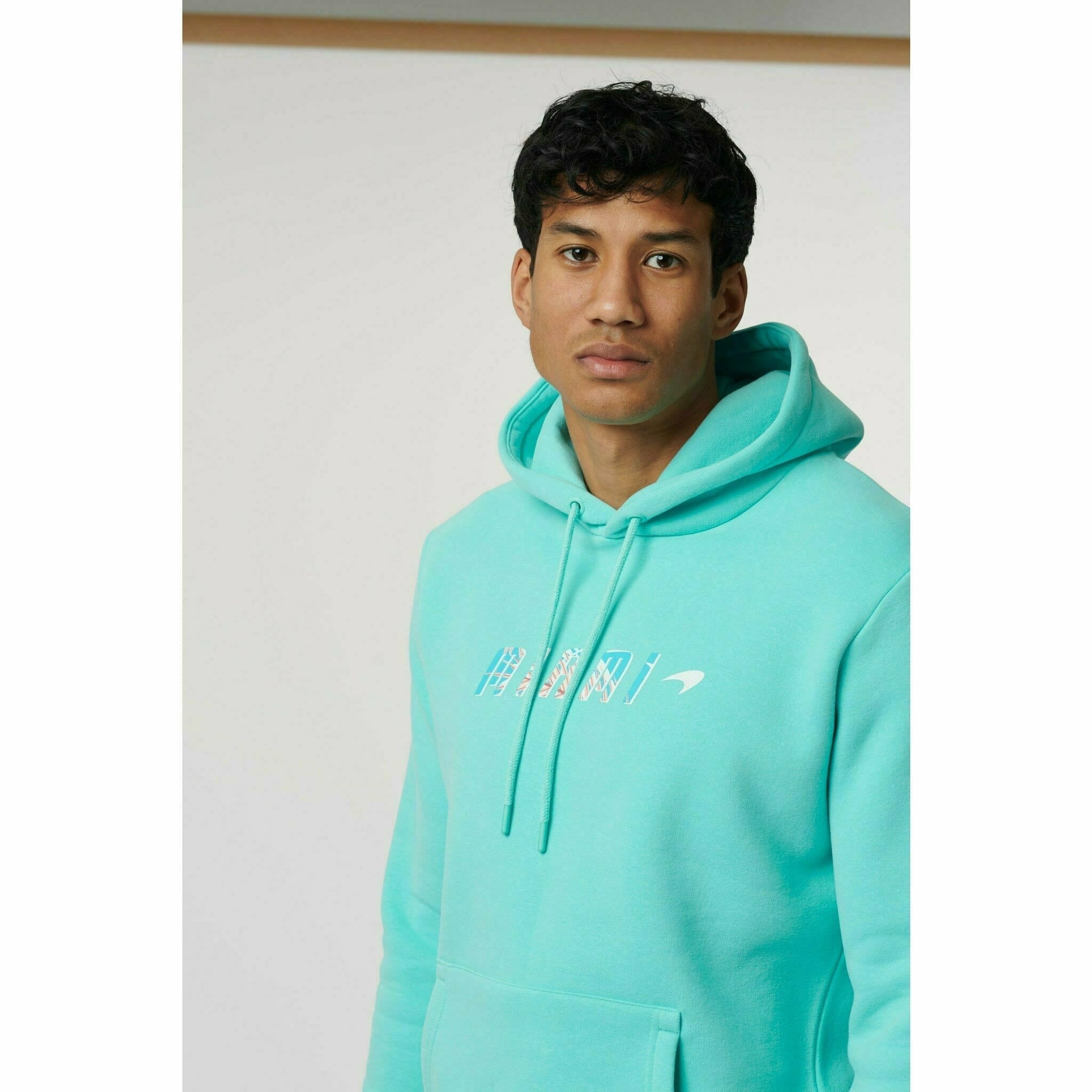 McLaren F1 Men's Miami Palm Graphic Hoodie -Black/Aqua Sky/Crystal Rose Hoodies Light Gray
