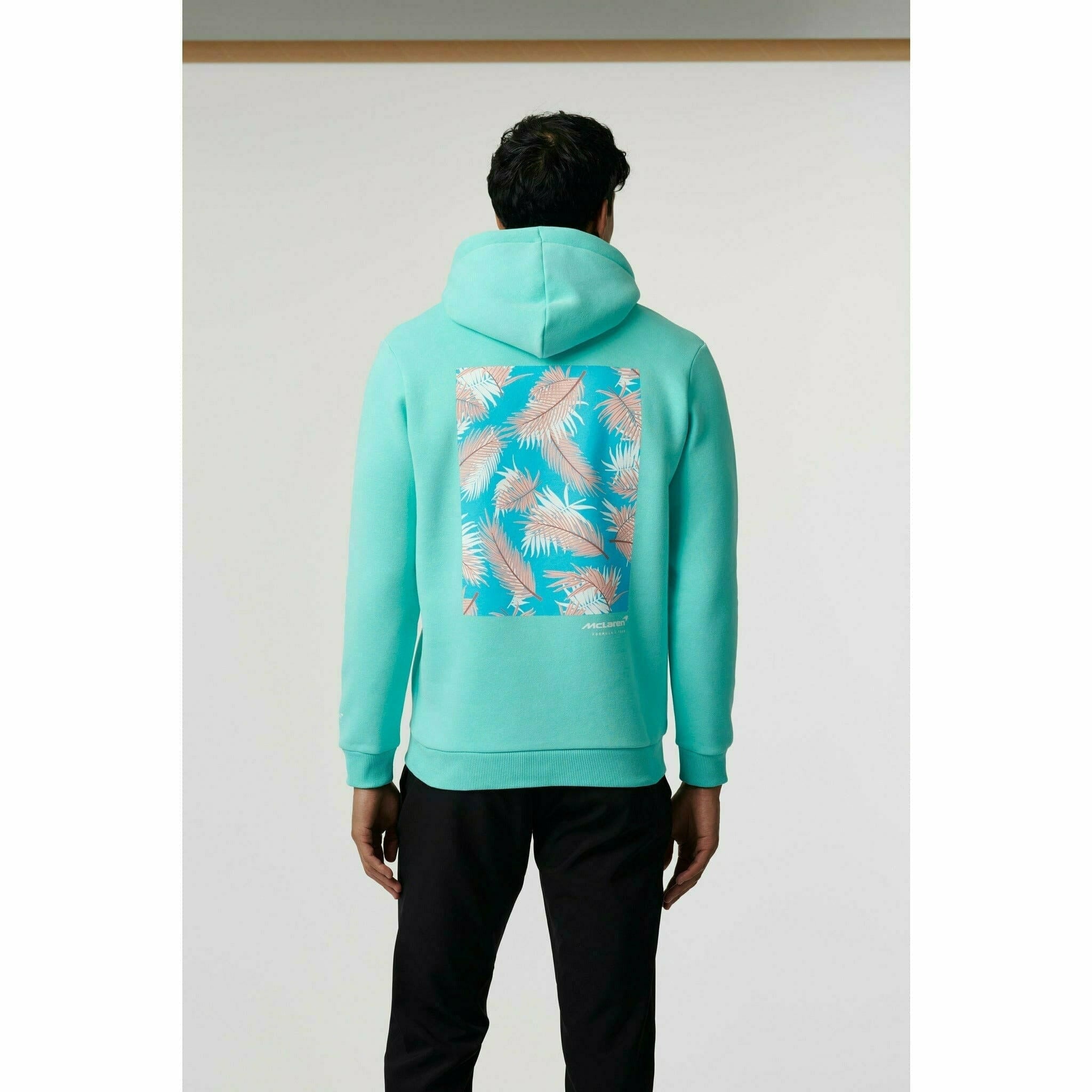 McLaren F1 Men's Miami Palm Graphic Hoodie -Black/Aqua Sky/Crystal Rose Hoodies Dark Slate Gray