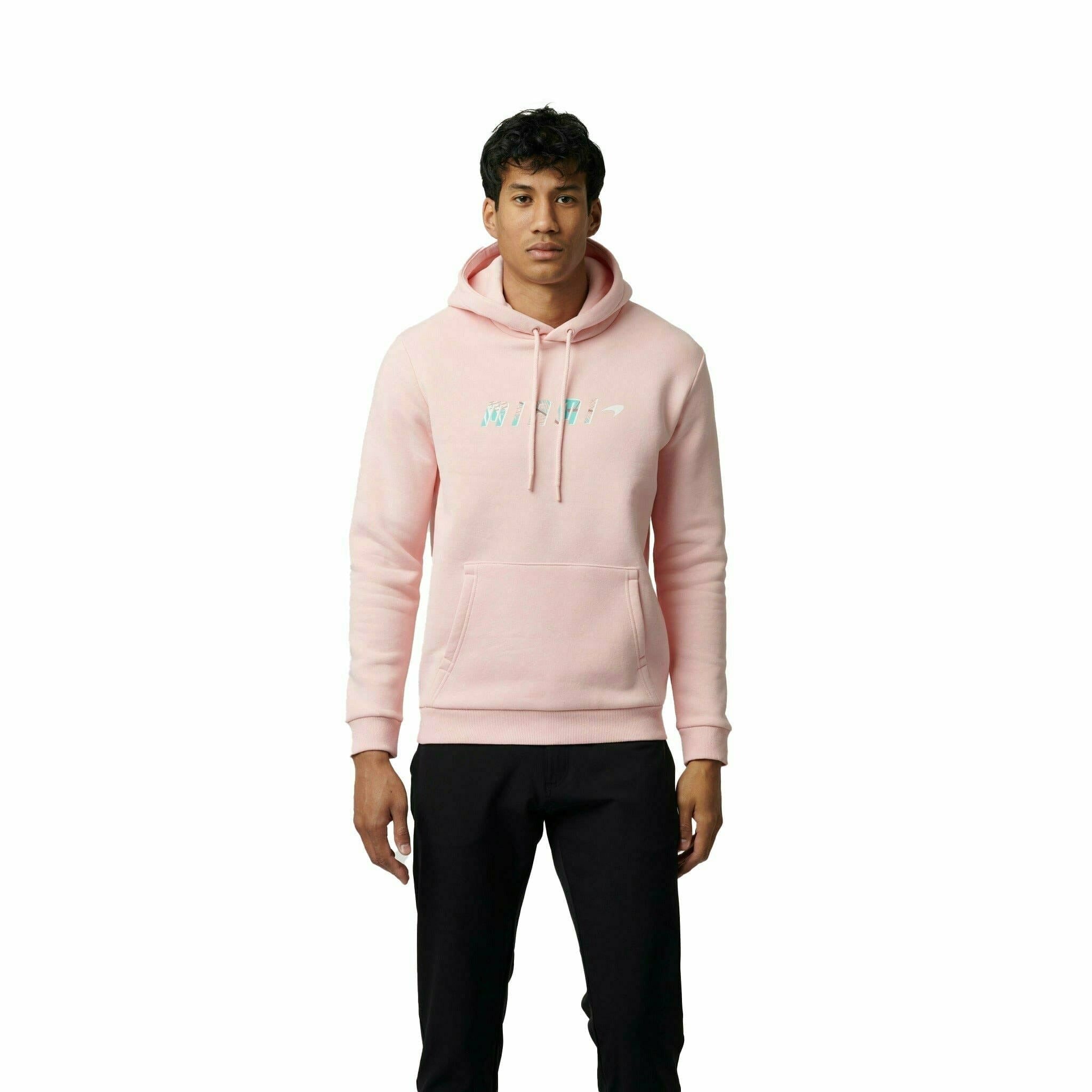 McLaren F1 Men's Miami Palm Graphic Hoodie -Black/Aqua Sky/Crystal Rose Hoodies Black