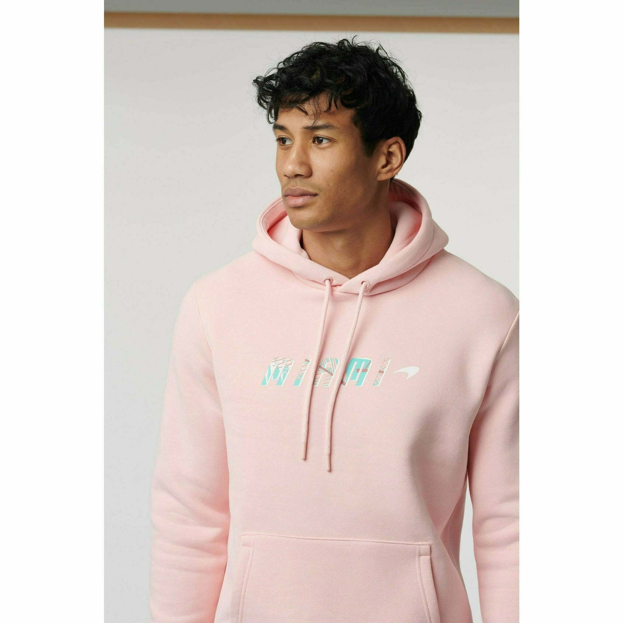 McLaren F1 Men's Miami Palm Graphic Hoodie -Black/Aqua Sky/Crystal Rose Hoodies Light Gray