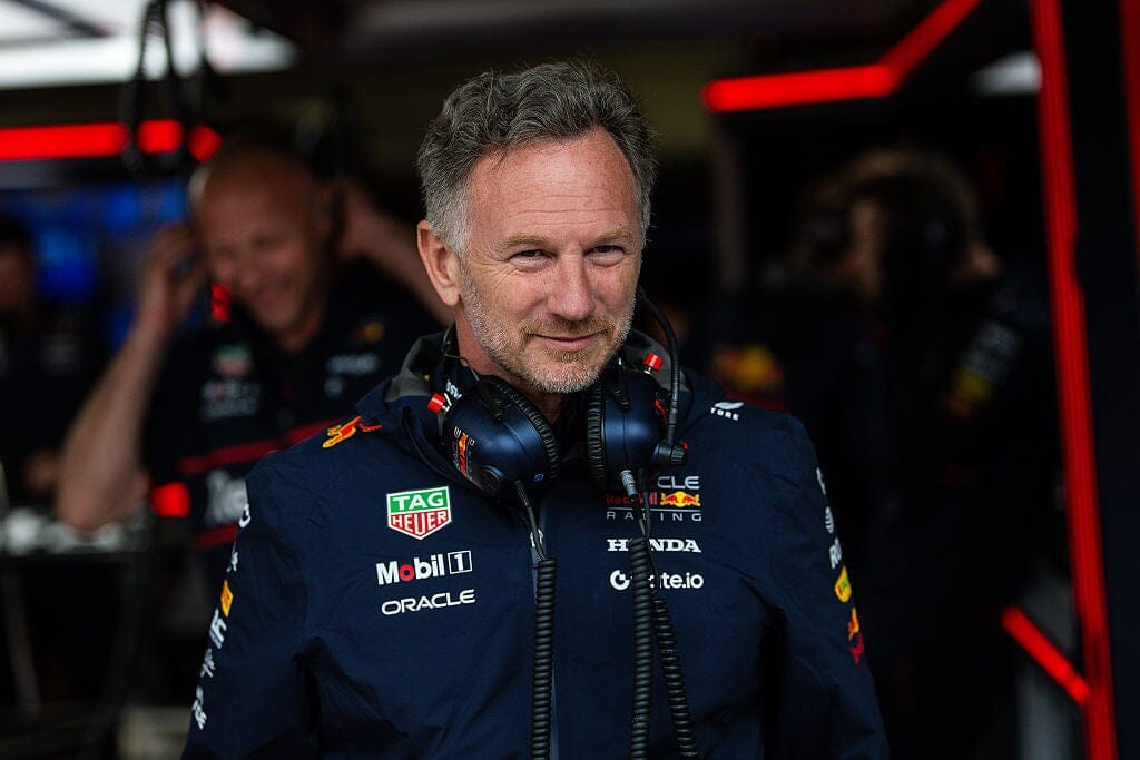 Red Bull Racing team principal Christian Horner in the garage during qualifying ahead of the F1 Grand Prix of Great Britain at Silverstone Circuit on July 5, 2025 in Northampton, United Kingdom. (Photo by Kym Illman/Getty Images) Editorial # 2223665255