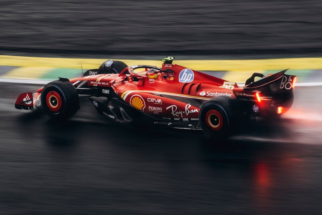 race car on wet track