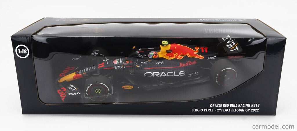 Red Bull Racing F1 Sergio Perez 2nd Place RB18 Belgium GP 1:18 Model Car - Minichamps Model Cars Red Bull Racing 