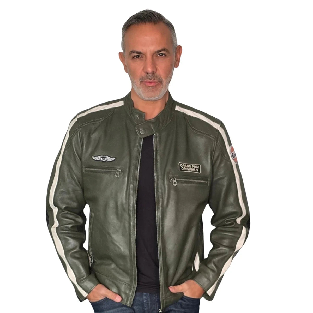 GrandPrix Originals Men's Lambskin Leather Racing Jacket - Olive