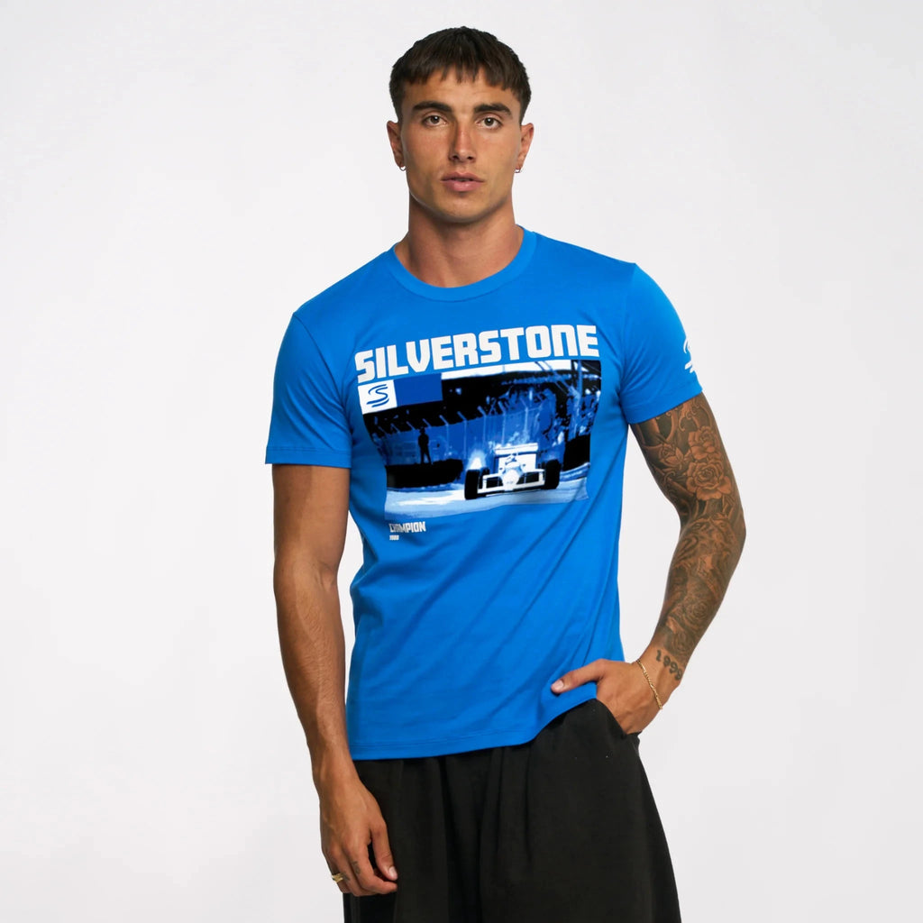 Ayrton Senna F1 Silverstone Circuit Graphic T-Shirt - Blue T-shirts Ayrton Senna 