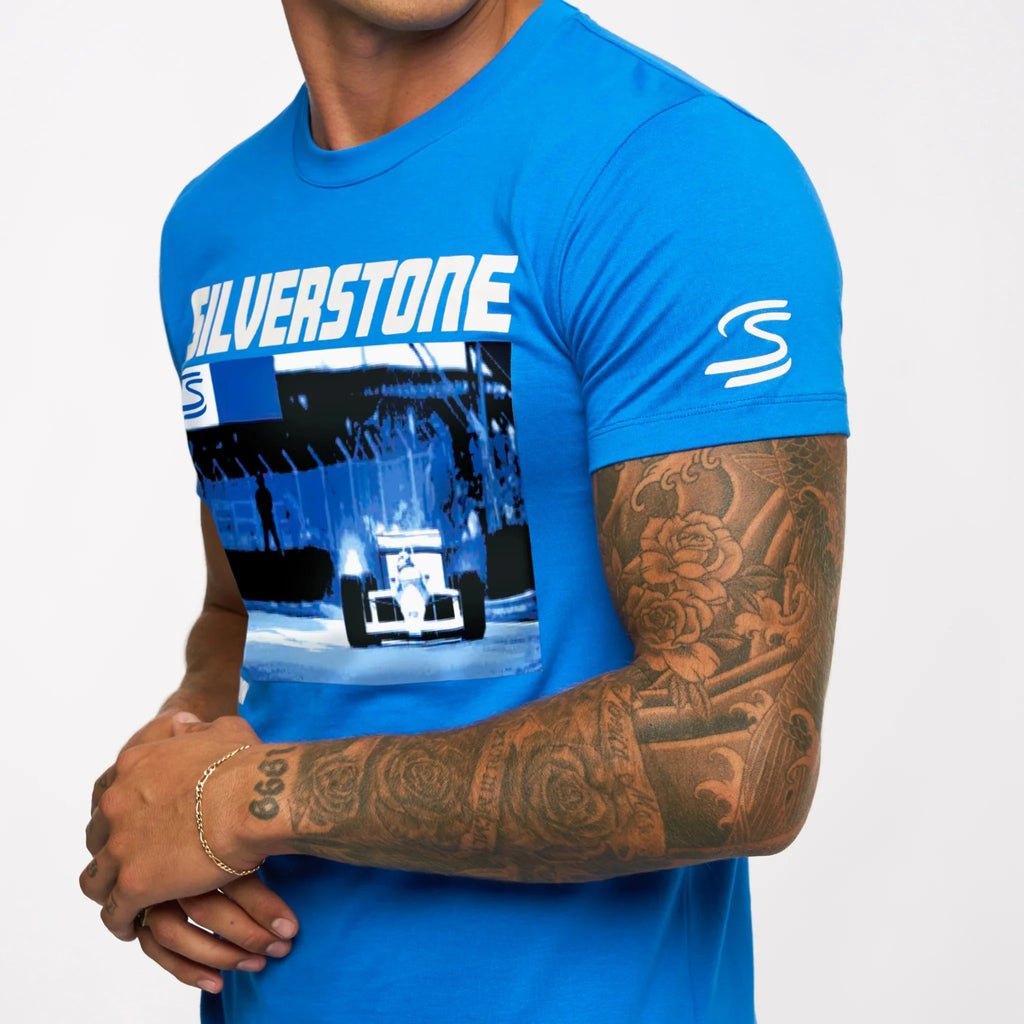Ayrton Senna F1 Silverstone Circuit Graphic T-Shirt - Blue T-shirts Ayrton Senna 