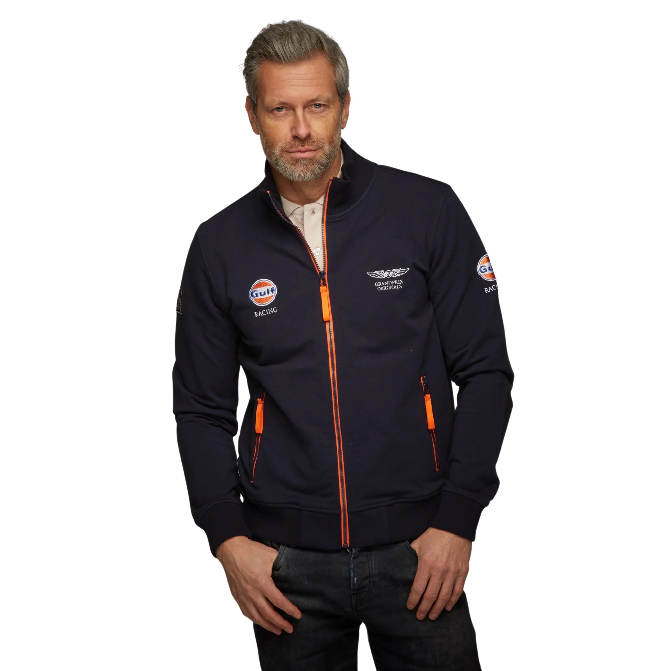 GrandPrix Originals Men's Gulf Raceway Cotton Zip Jacket - Blue GrandPrix Originals Men's Gulf Raceway Cotton Zip Jacket - Blue