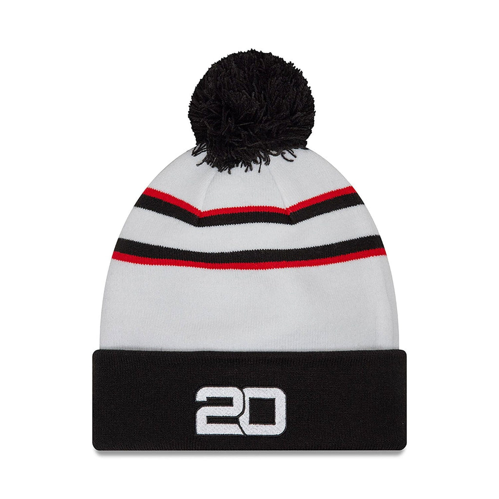 Haas Racing F1 Kevin Magnussen Team Cuff Knit Beanie with Pom - White Hats Haas F1 Racing Team 