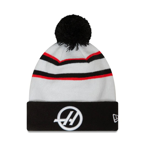 Haas Racing F1 Nico Hulkenberg Team Cuff Knit Beanie with Pom - White Hats Haas F1 Racing Team 