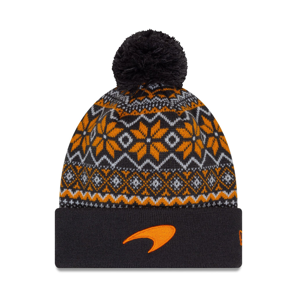 McLaren F1 New Era Limited Edition Holiday Cuff Bobble Beanie - Papaya/Phantom Hats McLaren Gray 