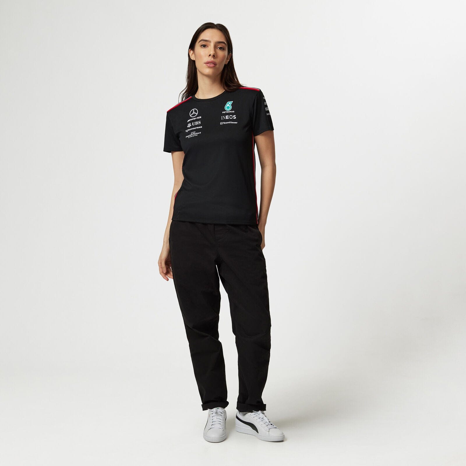 Mercedes AMG Petronas F1 2023 Women's Driver T-Shirt - Black/White T-shirts Mercedes AMG Petronas 