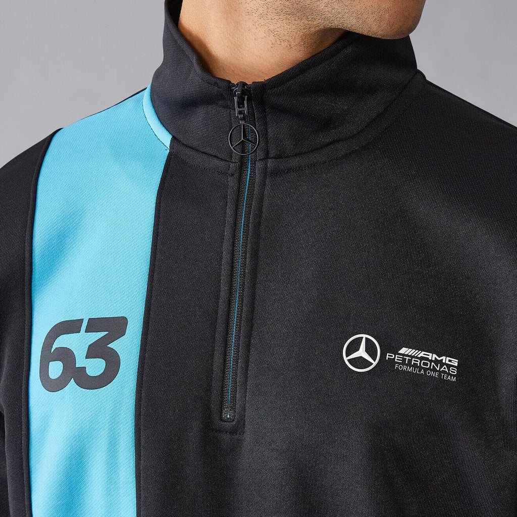 Mercedes AMG Petronas F1 Men's George Russell 1/4 Zip Sweatshirt - Black Sweatshirt Mercedes AMG Petronas 