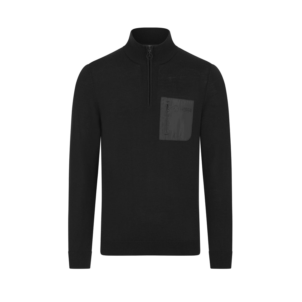 Mercedes AMG Petronas F1 Men's Elevated 1/4 Zip Sweatshirt- Black Sweatshirt Mercedes AMG Petronas 