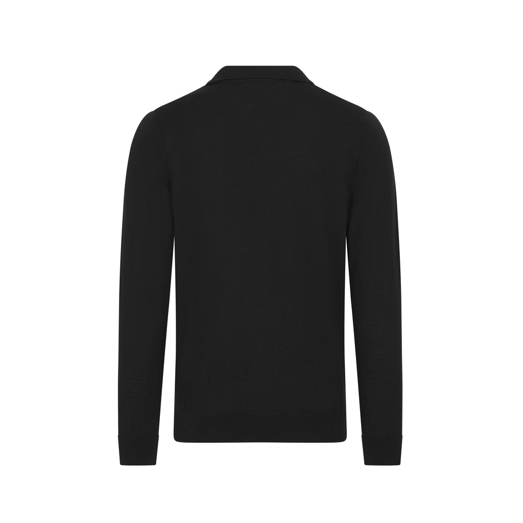 Mercedes AMG Petronas F1 Men's Elevated Knit Long Sleeve Polo Shirt - Black Polos Mercedes AMG Petronas 