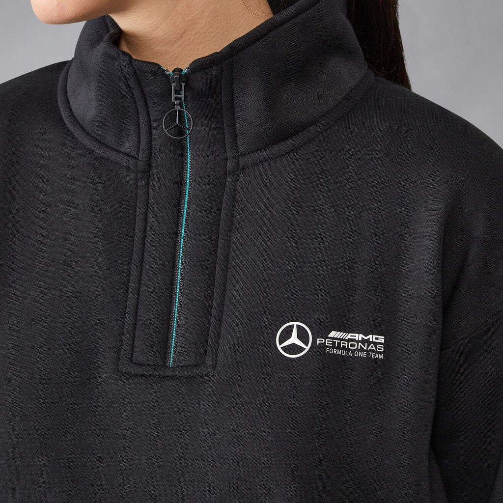 Mercedes AMG Petronas F1 Women's Relaxed Fit 1/4 Zip Sweater - Black Sweatshirt Mercedes AMG Petronas 
