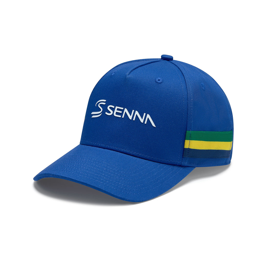 Ayrton Senna F1 Stripe Baseball Hat - Navy/Yellow Hats Ayrton Senna Navy 
