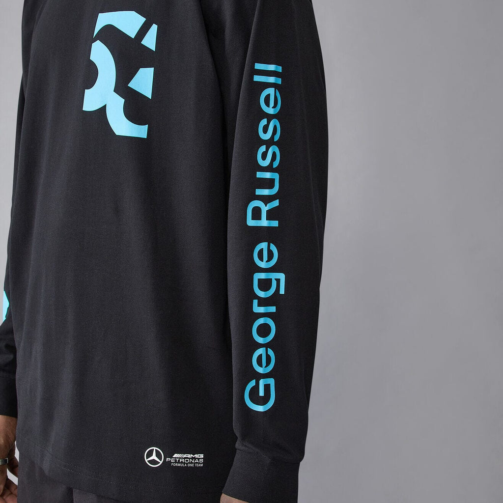 Mercedes AMG Petronas F1 Men's George Russell Long Sleeve T-Shirt - Black T-shirts Mercedes AMG Petronas 