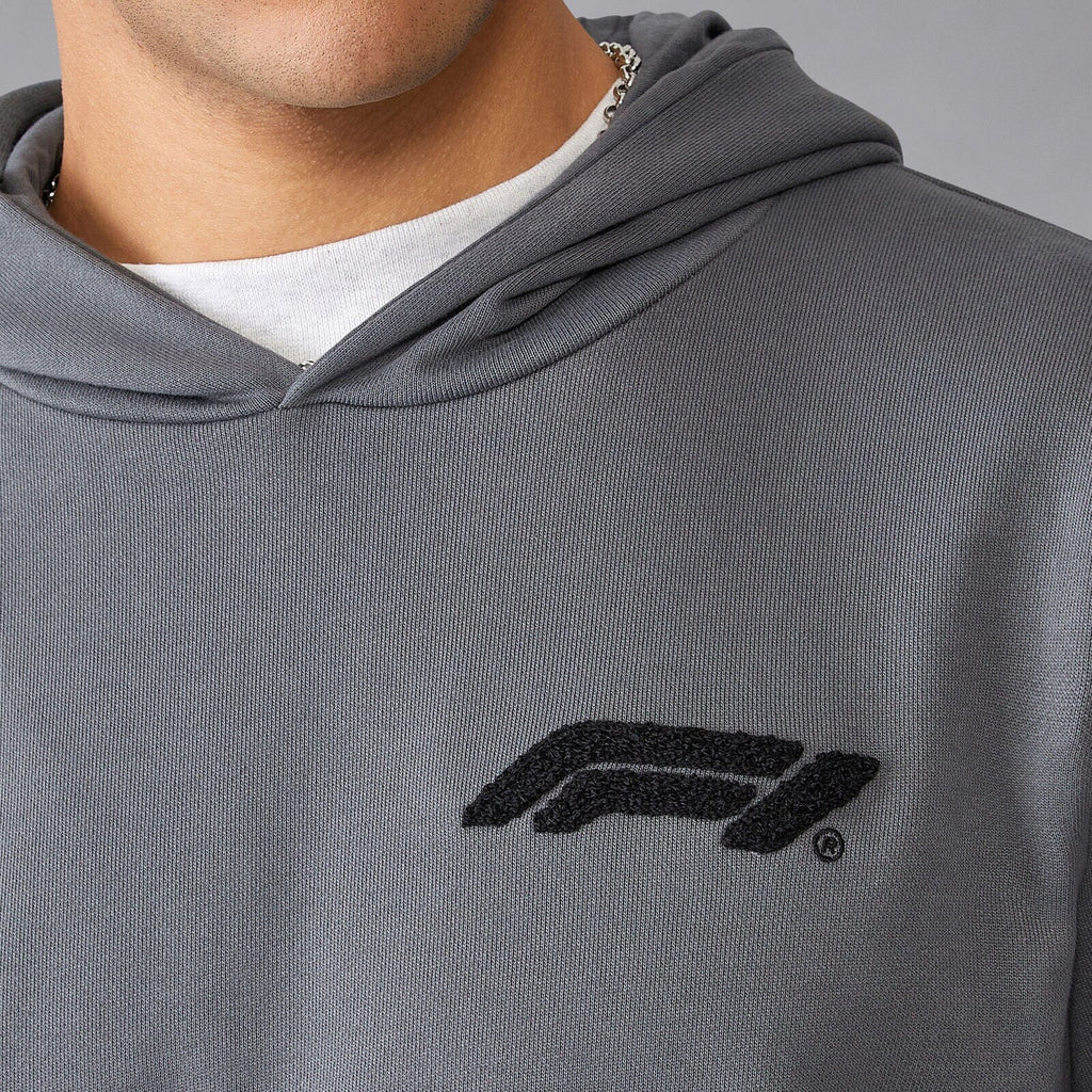 Formula 1 Tech Relaxed Fit Boucle Hoodie - Grey/White Hoodies Formula 1 