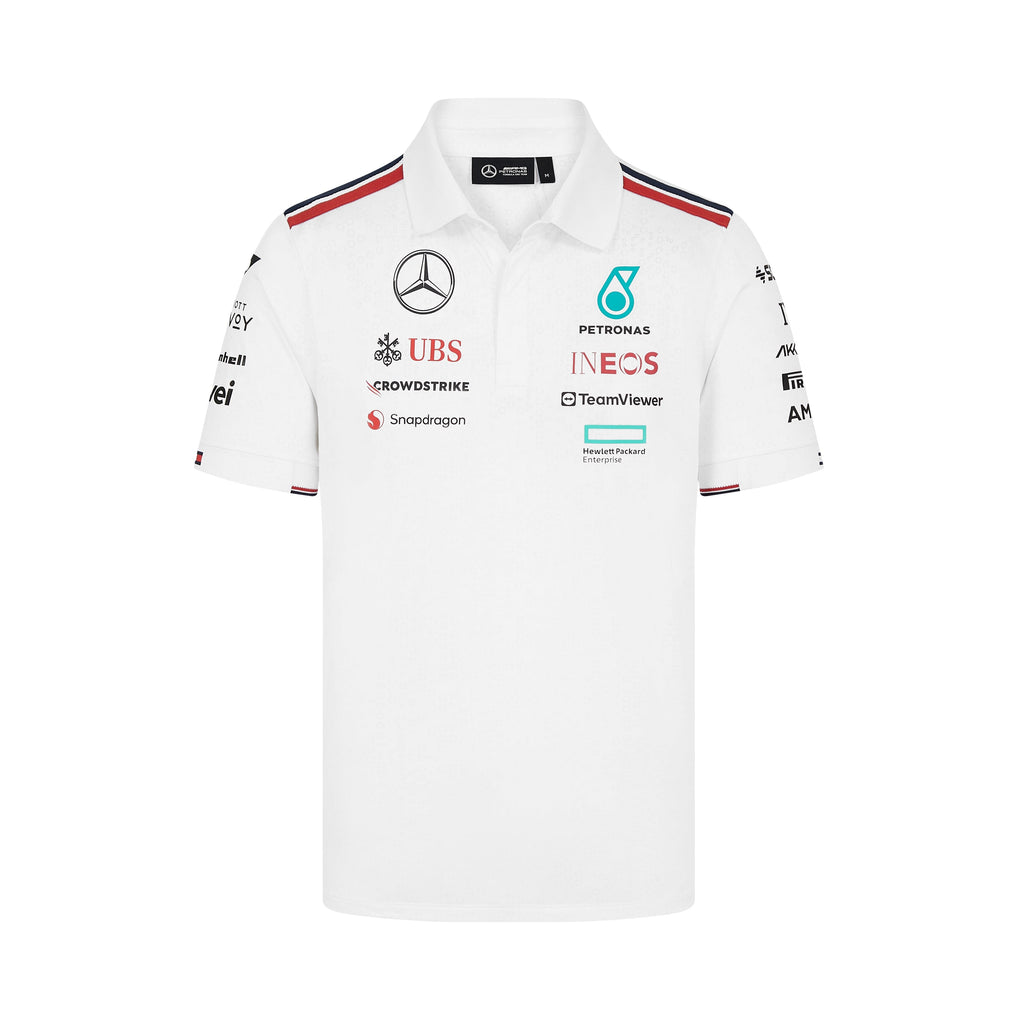 Mercedes AMG Petronas F1 2024 Men's Team Polo Shirt - White/Black Polos Mercedes AMG Petronas XS White 