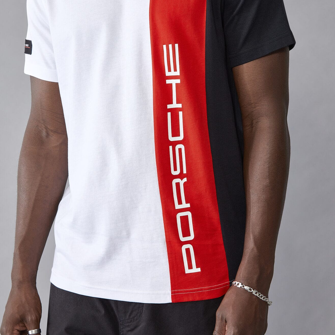 Camiseta Porsche Motorsport Con Logo Blanco - Talla XS, Negra, 100% Algodón Orgánico, Costuras Rojas