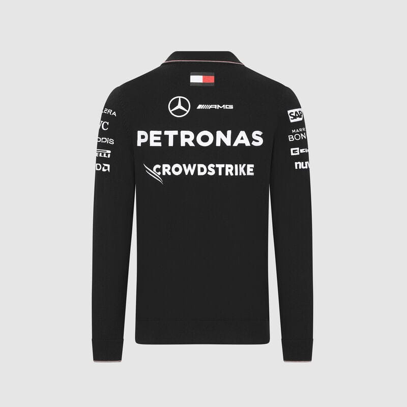 Mercedes AMG Petronas F1 2024 Men's Team Long Sleeve Knitted Polo Shirt -Black Polos Mercedes AMG Petronas 