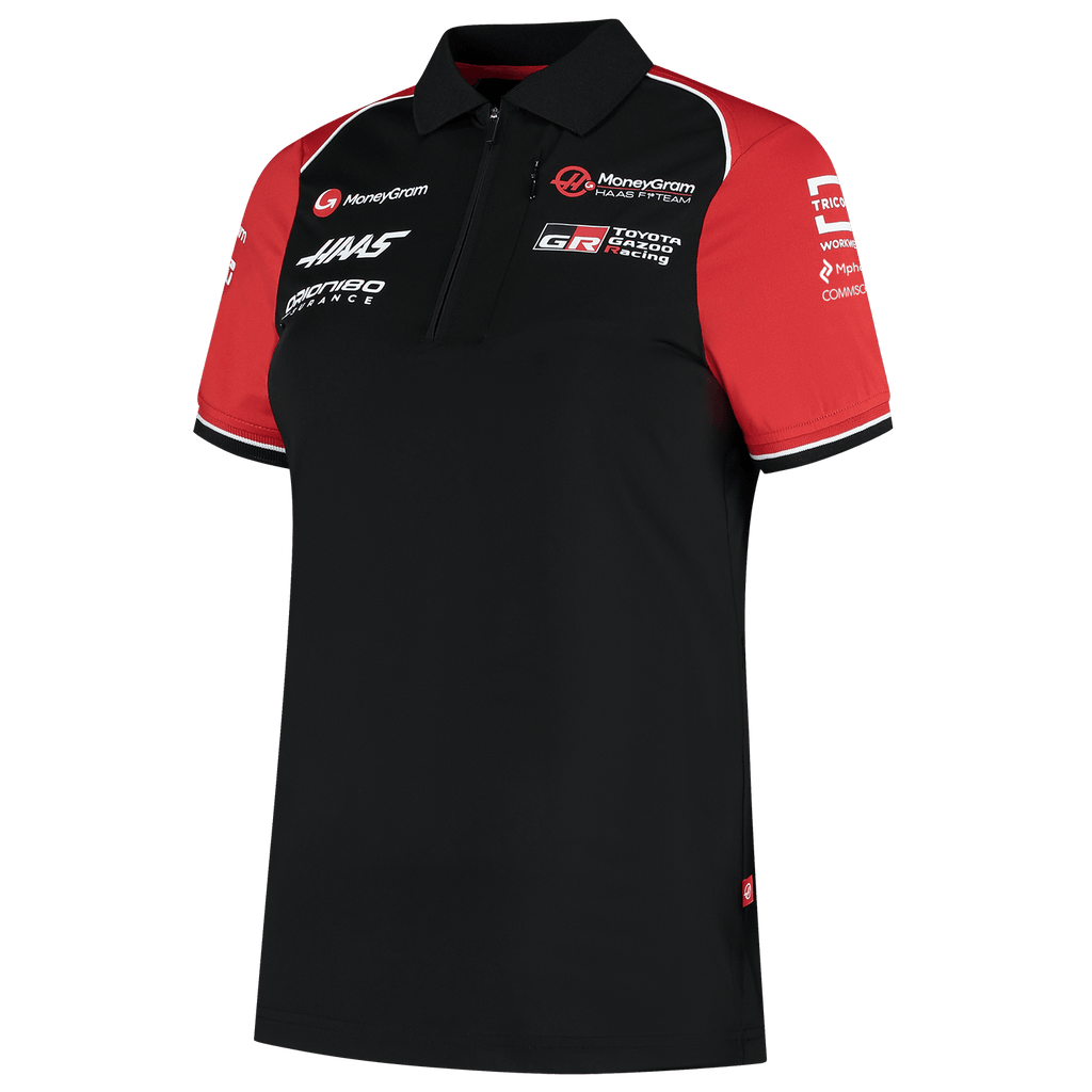 Haas Racing F1 2025 Women's Team Fitted Polo Shirt - Black Polos Haas F1 Racing Team 