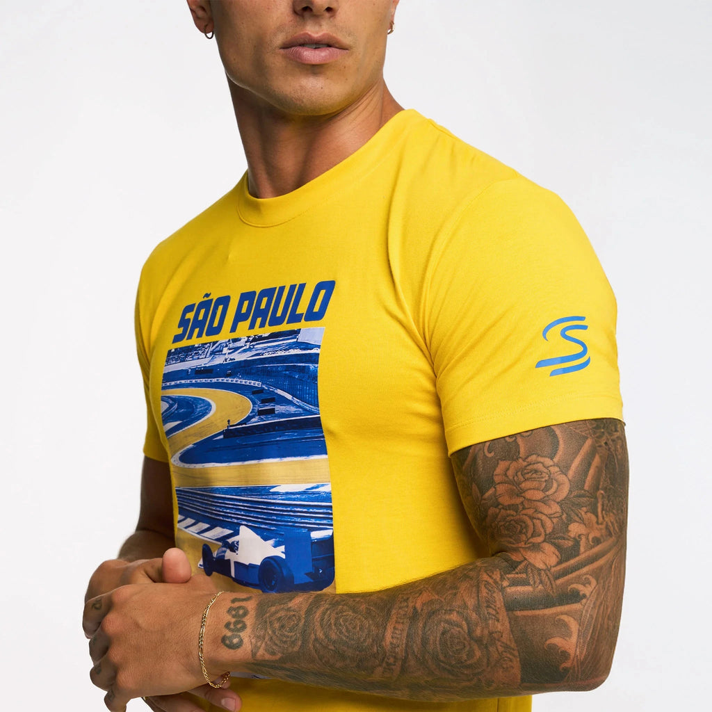 Ayrton Senna F1 Sao Paulo Circuit Graphic T-Shirt - Yellow T-shirts Ayrton Senna 