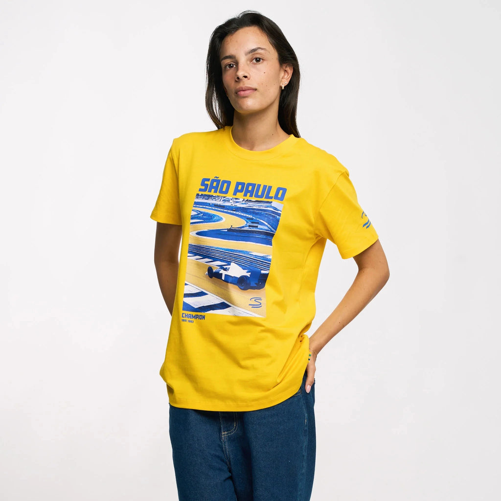 Ayrton Senna F1 Sao Paulo Circuit Graphic T-Shirt - Yellow T-shirts Ayrton Senna 