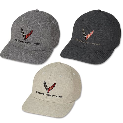 Corvette Premium Heather FlexFit Baseball Hat -Silver/Navy Hats Corvette 