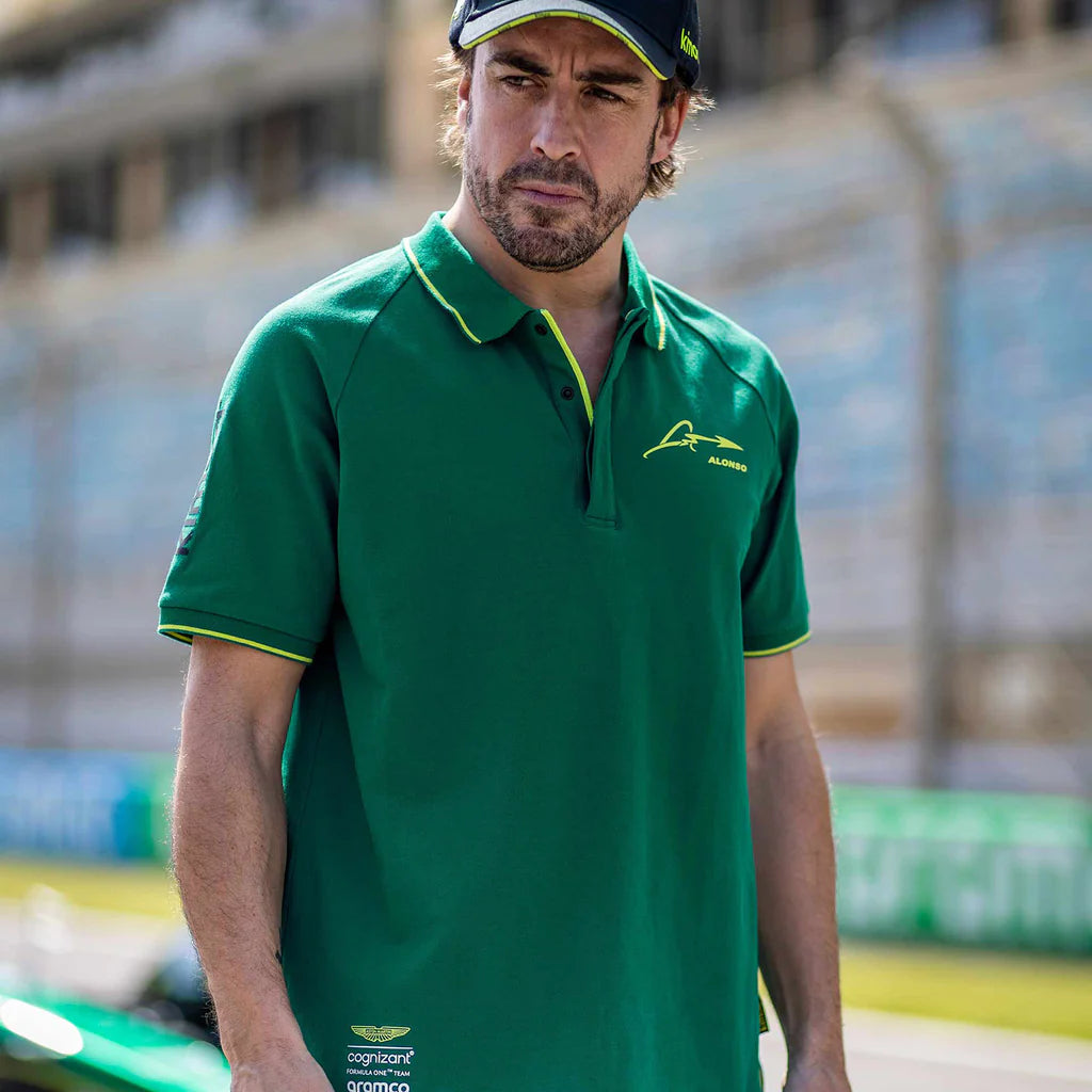 Aston Martin Cognizant F1 Kimoa Fernando Alonso Men's Lifestyle Polo-Shirt - Green Polos Aston Martin F1 