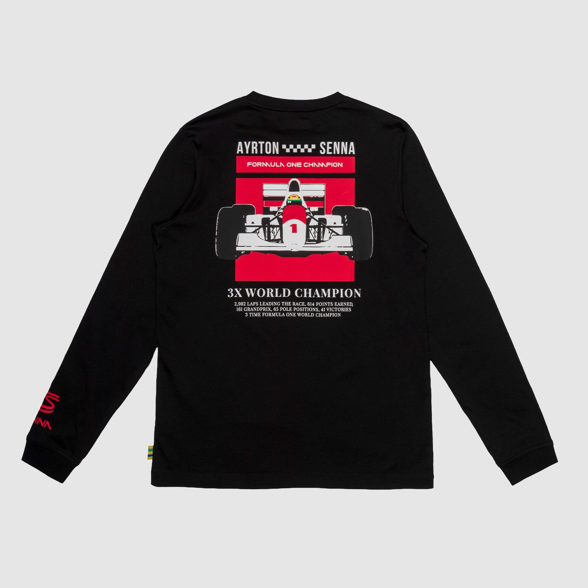 Ayrton Senna F1 3X World Champion Long Sleeve T-Shirt - Black T-shirts Ayrton Senna 