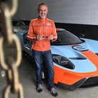 GrandPrix Originals Men's Lambskin Leather Racing Jacket - Olive/Gulf Blue/Orange Jackets GrandPrix Originals USA 