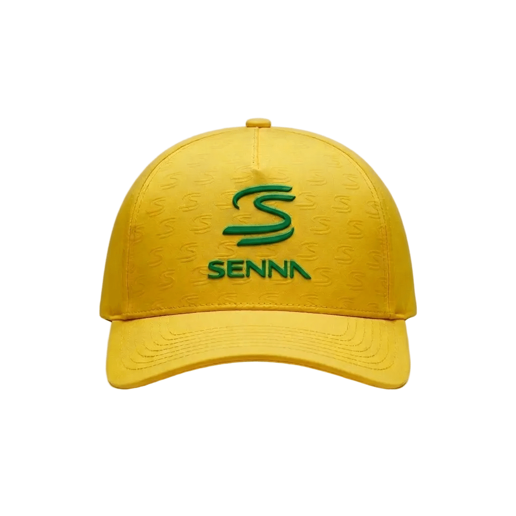 Ayrton Senna F1 Debossed Curved Peak Hat - Black/Yellow Hats Ayrton Senna 