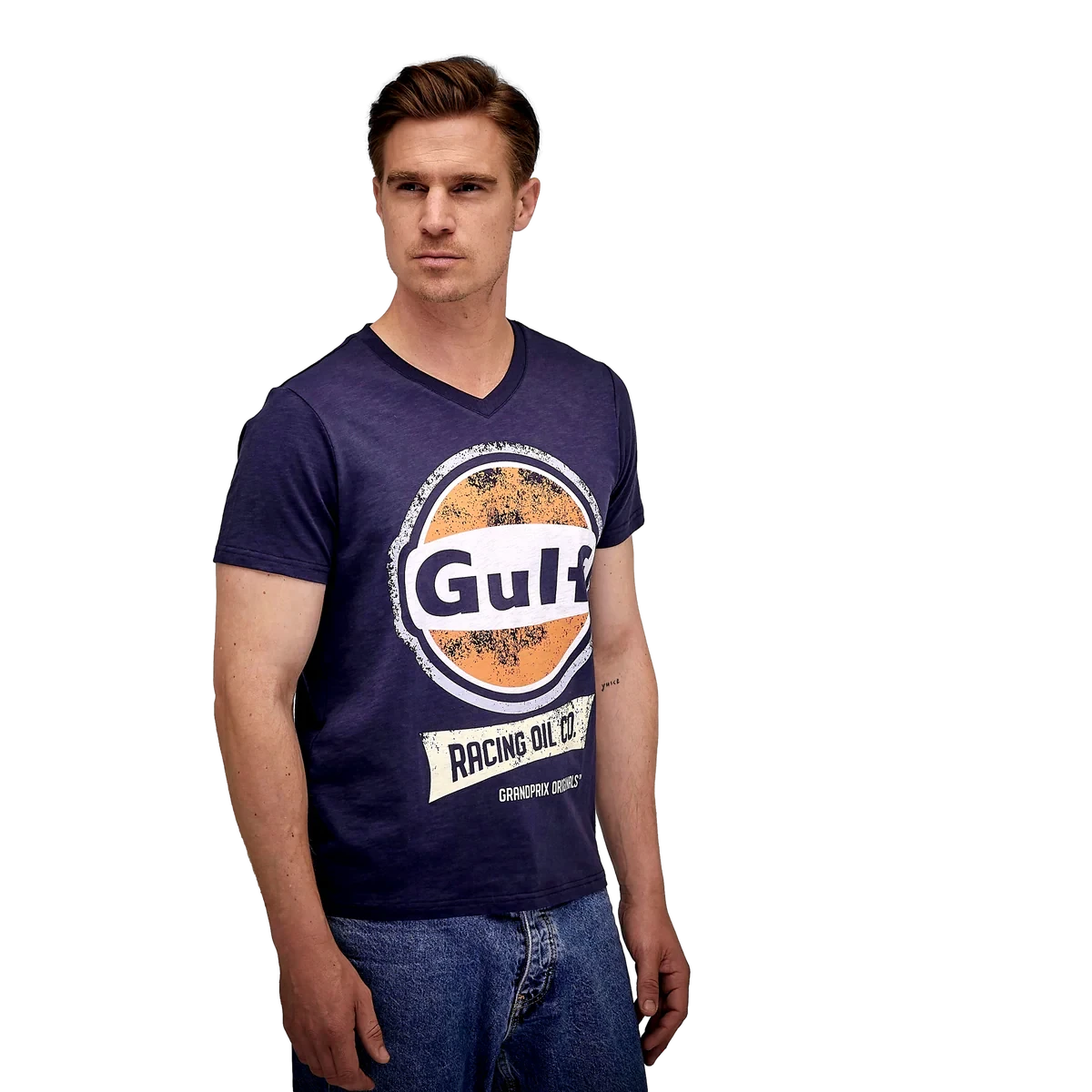 GrandPrix Originals Men's Gulf Vintage Racing Oil V-Neck T-Shirt