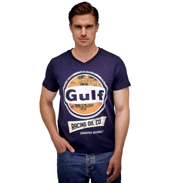 GrandPrix Originals Men's Gulf Vintage Racing Oil V-Neck T-Shirt