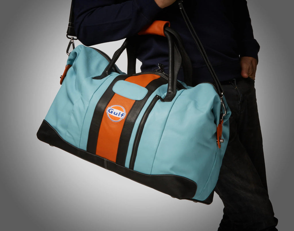 GrandPrix Originals Gulf Leather Large Duffel Bag - Gulf Blue Bags GrandPrix Originals USA 