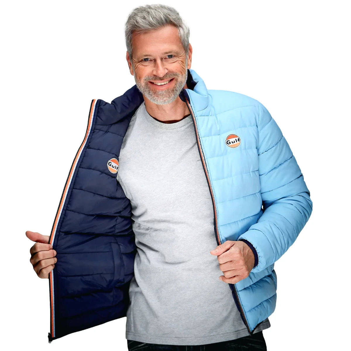GrandPrix Originals Men's Gulf Reversible Puffer Jacket- Gulf Blue/Navy Jackets GrandPrix Originals USA 