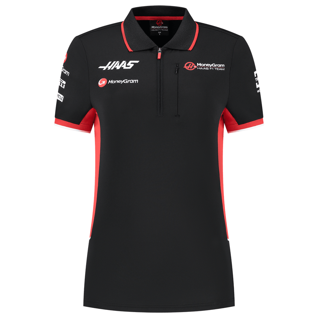 Haas Racing F1 2024 Women's Team Fitted Polo Shirt - Black Polos Haas F1 Racing Team 