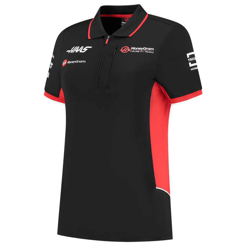 Haas Racing F1 2024 Women's Team Fitted Polo Shirt - Black Polos Haas F1 Racing Team 