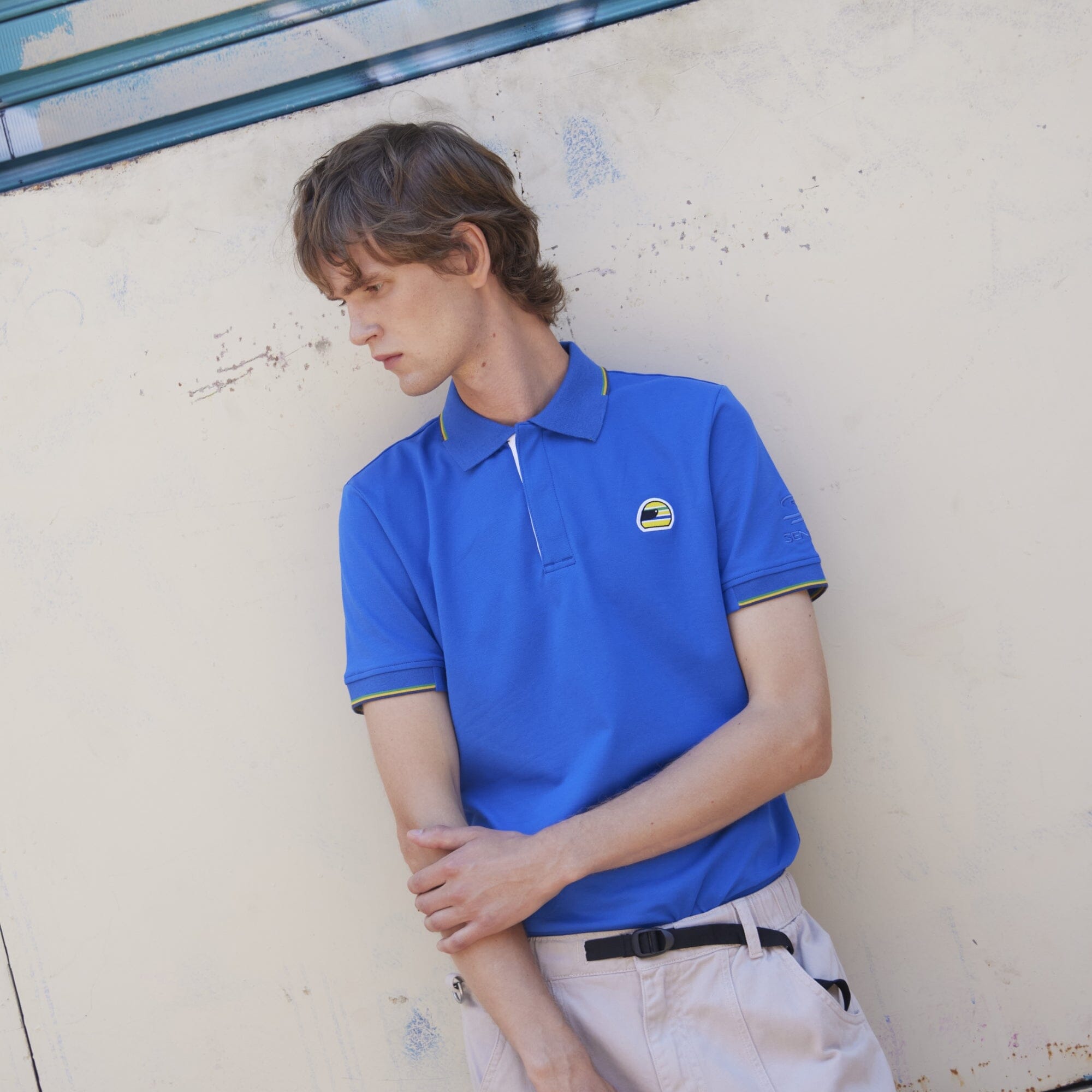 Ayrton Senna F1 Helmet Polo Shirt - Blue/White Polos Ayrton Senna 