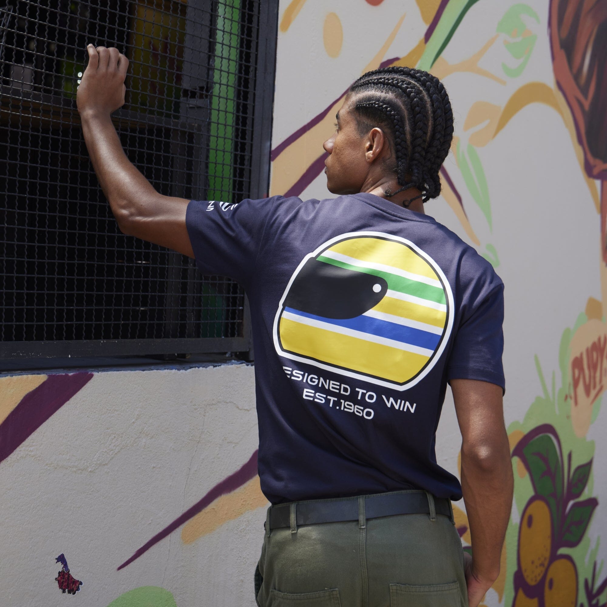 Ayrton Senna F1 Men's Helmet T-Shirt - Navy/White T-shirts Ayrton Senna 