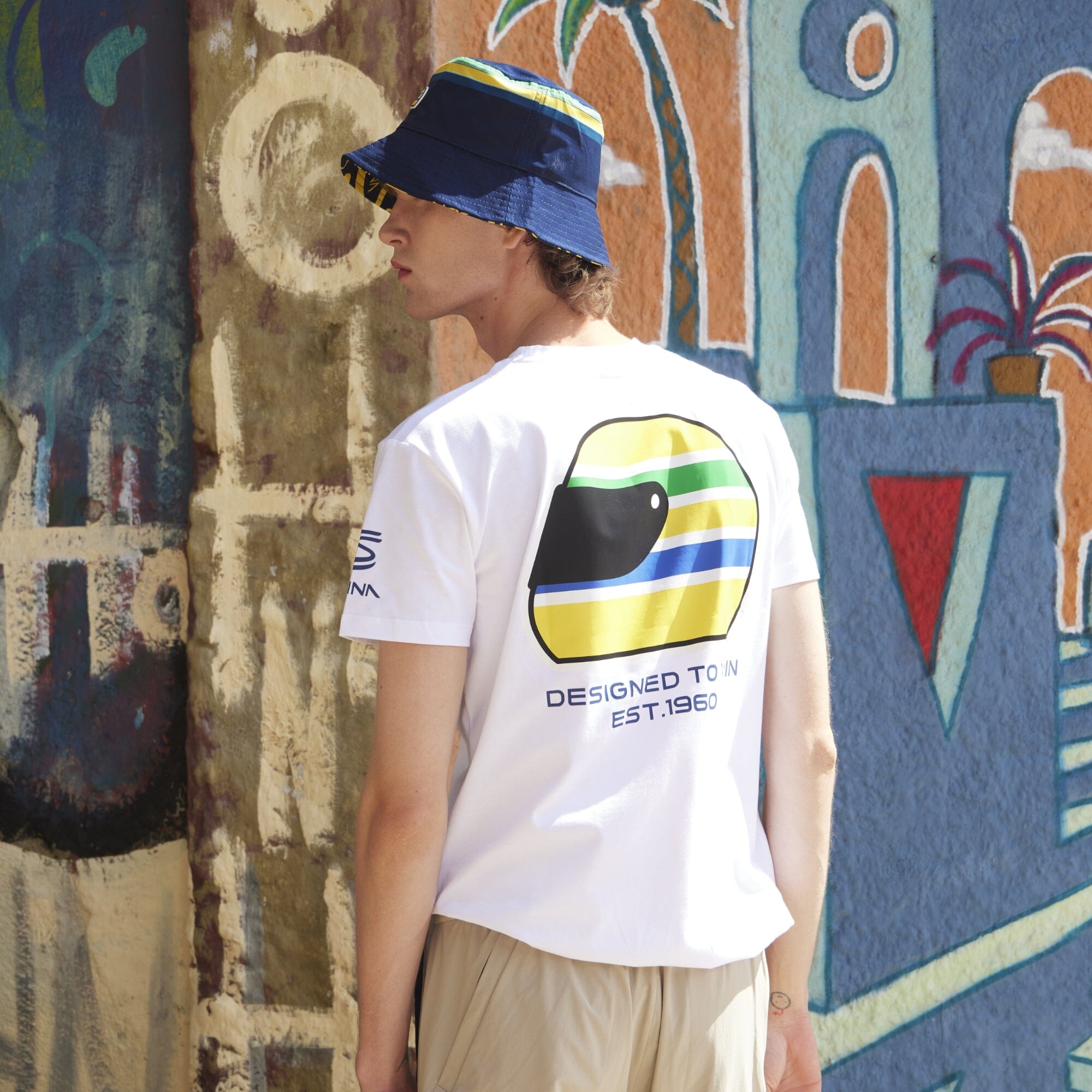 Ayrton Senna F1 Men's Helmet T-Shirt - Navy/White T-shirts Ayrton Senna 