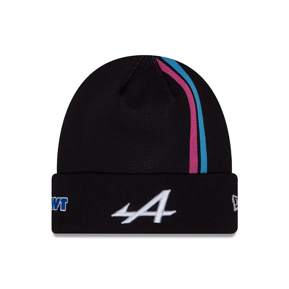 Alpine Racing F1 New Era Driver Stripe Knit Cuff Black Beanie - Pierre Gasly/Esteban Ocon Hats Alpine 