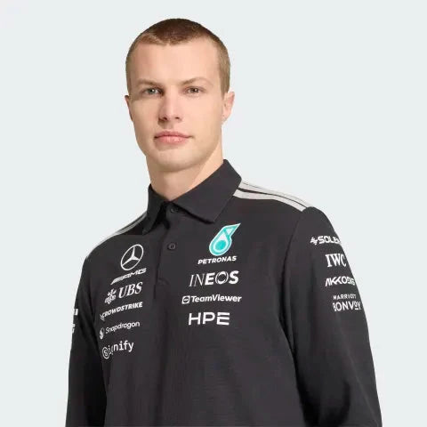Mercedes - AMG Petronas Formula One 2026 Men's Team Long Sleeve Polo Shirt - Black Polos Mercedes AMG Petronas 