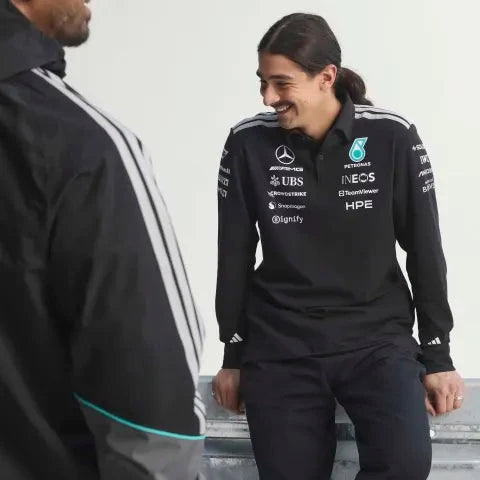 Mercedes - AMG Petronas Formula One 2026 Men's Team Long Sleeve Polo Shirt - Black Polos Mercedes AMG Petronas 