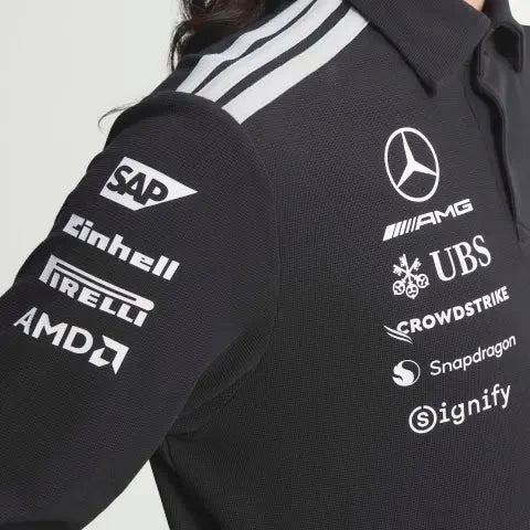 Mercedes - AMG Petronas Formula One 2026 Men's Team Long Sleeve Polo Shirt - Black Polos Mercedes AMG Petronas 