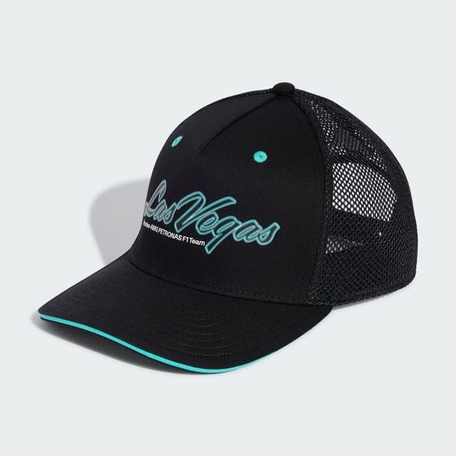 Mercedes-AMG Petronas F1 Las Vegas GP special edition trucker cap in black, front view