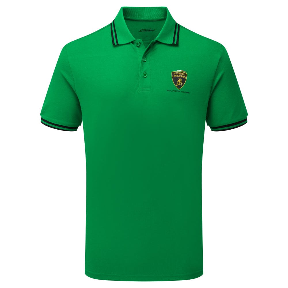 Automobili Lamborghini Squadra Corse Men's Travel Polo Shirt - Orange/White/Green Polos Automobili Lamborghini 