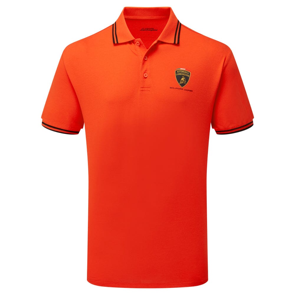 Automobili Lamborghini Squadra Corse Men's Travel Polo Shirt - Orange/White/Green Polos Automobili Lamborghini 