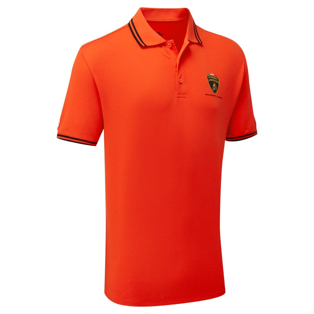 Automobili Lamborghini Squadra Corse Men's Travel Polo Shirt - Orange/White/Green Polos Automobili Lamborghini 